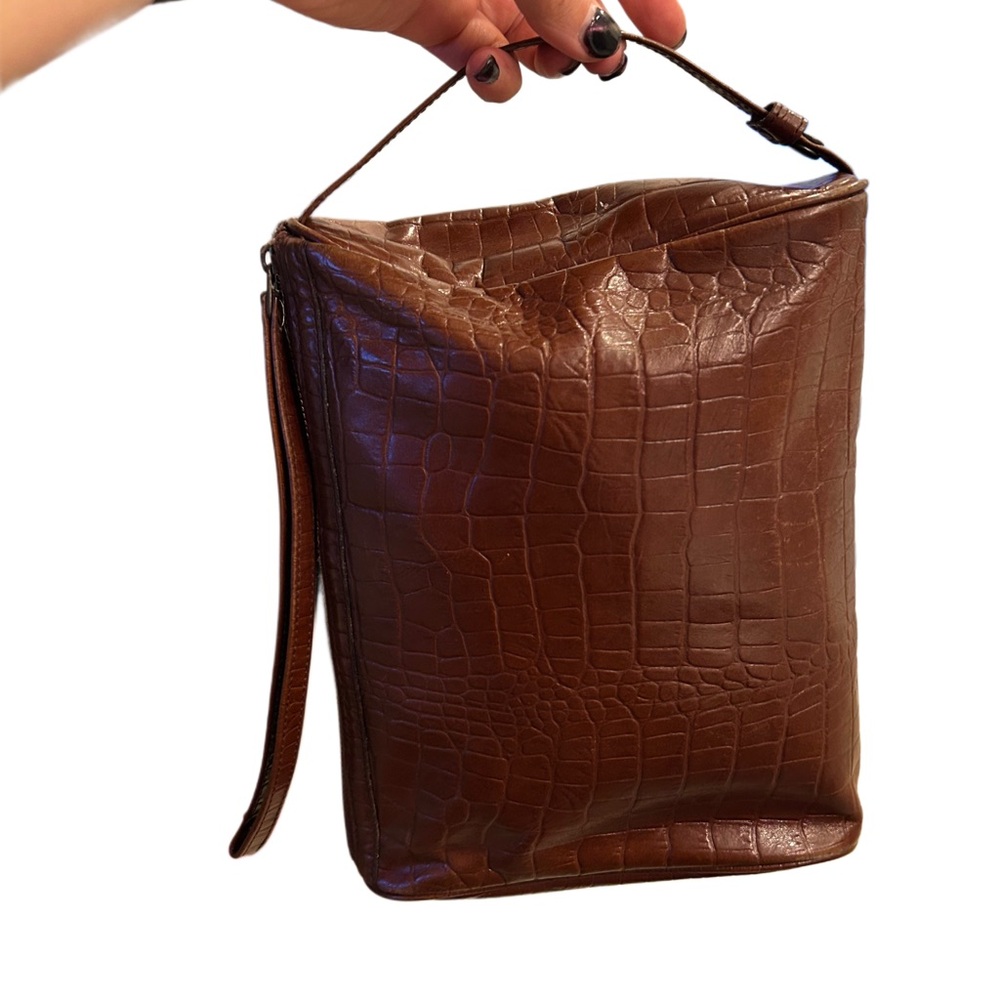 Vintage (Japanese) HASI-HATO Brown LEATHER Crocodile Embossed Handbag